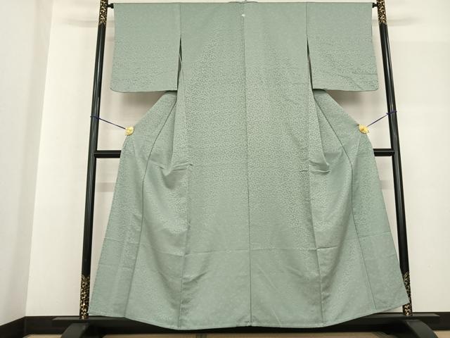 平和屋着物▽上質な色無地 単衣 花尽くし地紋 錆青磁色 正絹 逸品 AABF5576fy