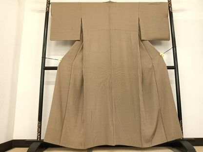 平和屋着物▽江戸小紋 単衣 万筋 茶色×ベージュ色 正絹 逸品 AABF5577fy