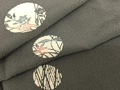 平和屋着物▽上質な小紋 単衣 型染め 花丸文 三越扱い 正絹 逸品 AABF5579fy