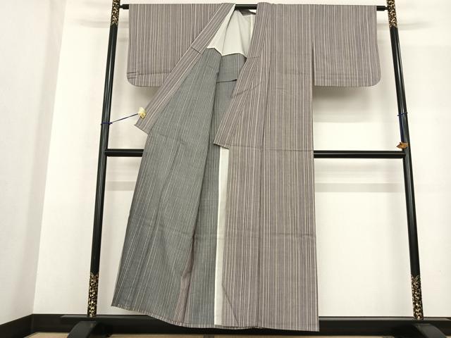 平和屋着物▽上質な紬 単衣 縞 正絹 逸品 AABF5580fy