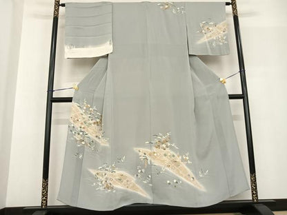 平和屋着物▽訪問着 単衣 刺繍 風景花文 暈し染め 金彩 鬼しぼ縮緬 古代ちりめん 小田急百貨店扱い 反端付き 正絹 逸品 AABF5581fy