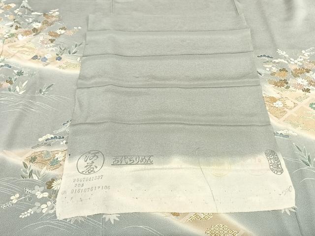 平和屋着物▽訪問着 単衣 刺繍 風景花文 暈し染め 金彩 鬼しぼ縮緬 古代ちりめん 小田急百貨店扱い 反端付き 正絹 逸品 AABF5581fy