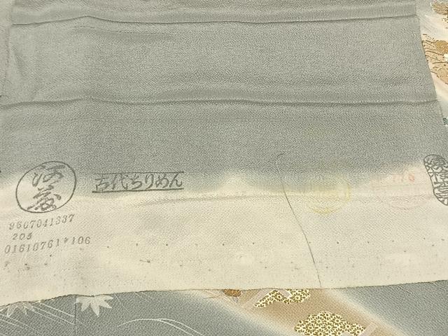 平和屋着物▽訪問着 単衣 刺繍 風景花文 暈し染め 金彩 鬼しぼ縮緬 古代ちりめん 小田急百貨店扱い 反端付き 正絹 逸品 AABF5581fy