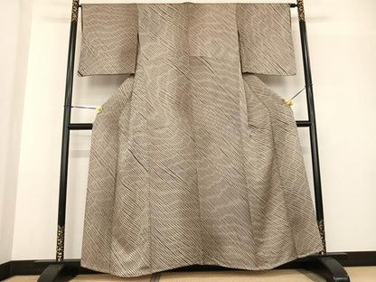 平和屋着物▽上質な小紋　単衣　斜縞　暈し染め　正絹　逸品　AABF5582fy