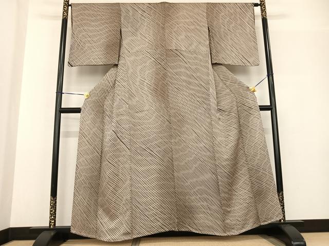 平和屋着物▽上質な小紋　単衣　斜縞　暈し染め　正絹　逸品　AABF5582fy