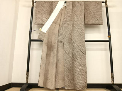 平和屋着物▽上質な小紋　単衣　斜縞　暈し染め　正絹　逸品　AABF5582fy
