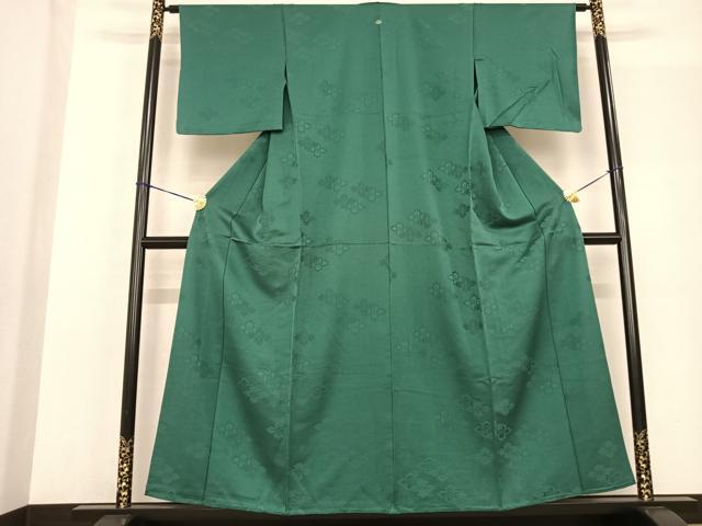 平和屋着物▽上質な色無地　単衣　花菱地紋　萌葱色　正絹　逸品　AABF5585fy