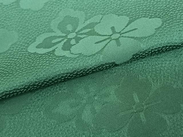 平和屋着物▽上質な色無地　単衣　花菱地紋　萌葱色　正絹　逸品　AABF5585fy