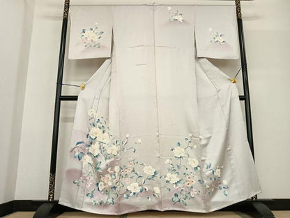 平和屋着物▽訪問着 単衣 友禅 花鳥文 暈し染め 正絹 逸品 AABF5589fy