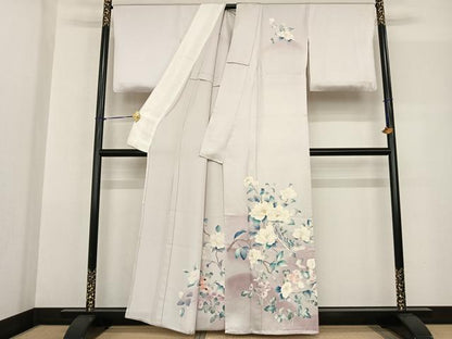 平和屋着物▽訪問着 単衣 友禅 花鳥文 暈し染め 正絹 逸品 AABF5589fy