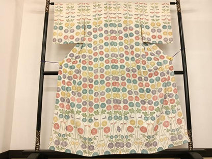 平和屋着物▽訪問着 単衣 草花文 正絹 逸品 AABF5590fy