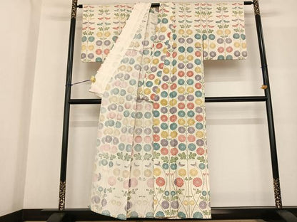 平和屋着物▽訪問着 単衣 草花文 正絹 逸品 AABF5590fy