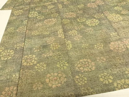 平和屋着物▽上質な紬　単衣　舞花文　正絹　逸品　AABF5591fy