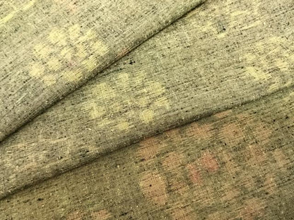 平和屋着物▽上質な紬　単衣　舞花文　正絹　逸品　AABF5591fy