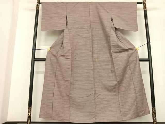 平和屋着物▽上質な紬 単衣 横縞 正絹 逸品 AABF5592fy