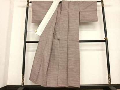 平和屋着物▽上質な紬 単衣 横縞 正絹 逸品 AABF5592fy