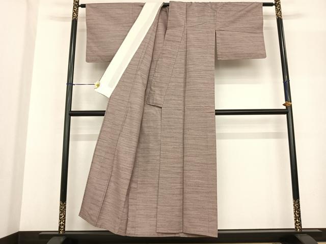 平和屋着物▽上質な紬 単衣 横縞 正絹 逸品 AABF5592fy
