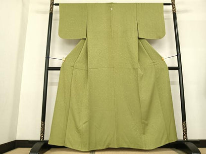 平和屋着物▽上質な色無地 単衣 抹茶色 正絹 逸品 AABF5594fy