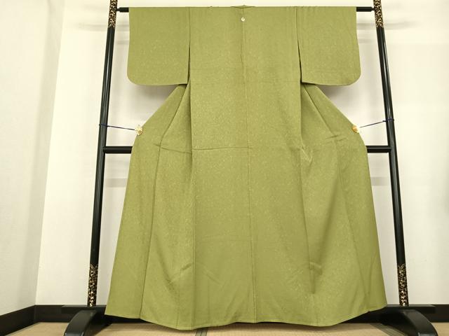 平和屋着物▽上質な色無地 単衣 抹茶色 正絹 逸品 AABF5594fy
