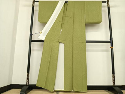 平和屋着物▽上質な色無地 単衣 抹茶色 正絹 逸品 AABF5594fy