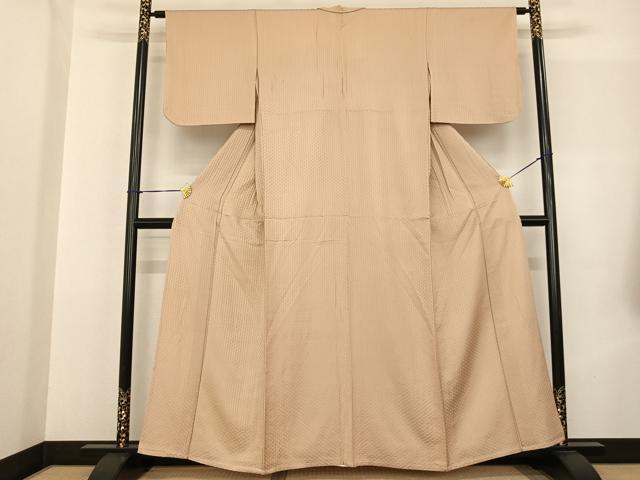 平和屋着物▽上質な色無地 単衣 七宝地紋 香色 正絹 逸品 AABF5595fy