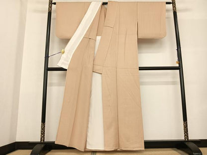 平和屋着物▽上質な色無地 単衣 七宝地紋 香色 正絹 逸品 AABF5595fy