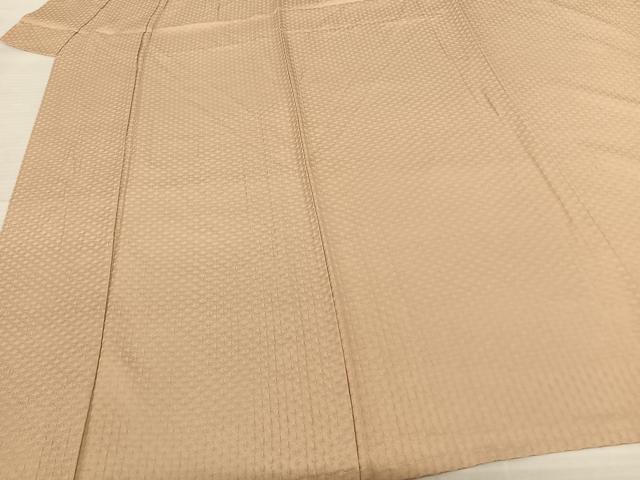 平和屋着物▽上質な色無地 単衣 七宝地紋 香色 正絹 逸品 AABF5595fy