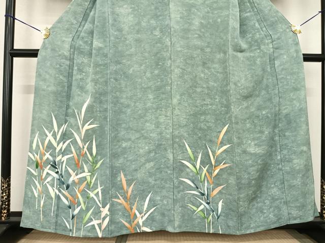 平和屋着物▽訪問着 単衣 手描き 刺繍 草葉文 暈し染め 正絹 逸品 AABF5596fy