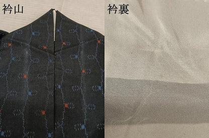 平和屋着物▽上質な紬 単衣 幾何学文様 正絹 逸品 AABF5598fy