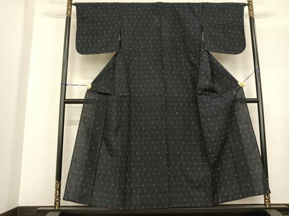 平和屋着物▽上質な紬 単衣 幾何学文様 正絹 逸品 AABF5598fy