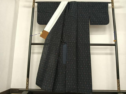 平和屋着物▽上質な紬 単衣 幾何学文様 正絹 逸品 AABF5598fy