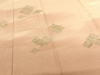 平和屋着物▽訪問着 単衣 蘇州刺繍 吉祥花鳥文 暈し染め 金銀糸 正絹 逸品 AABF5599fy