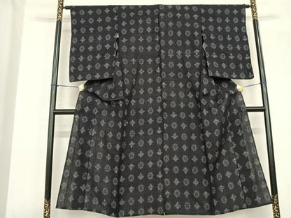 平和屋着物▽上質な紬 単衣 幾何学文様 正絹 逸品 AABF5602fy