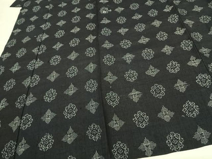 平和屋着物▽上質な紬 単衣 幾何学文様 正絹 逸品 AABF5602fy