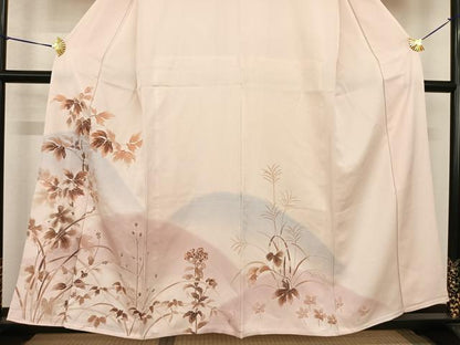 平和屋着物▽訪問着 単衣 友禅 手描き 刺繍 草葉文 暈し染め 正絹 逸品 AABF5607fy