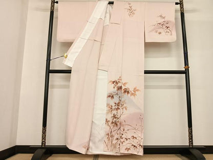 平和屋着物▽訪問着 単衣 友禅 手描き 刺繍 草葉文 暈し染め 正絹 逸品 AABF5607fy