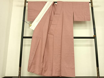 平和屋着物▽上質な紬 単衣 色無地 珊瑚色 正絹 逸品 未使用 AABF5609fy