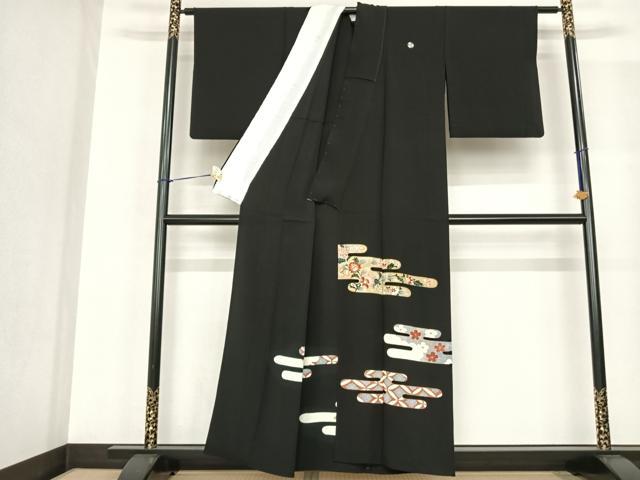平和屋着物▽豪華黒留袖 単衣 霞取り花文 金彩 正絹 逸品 AABF5611fy