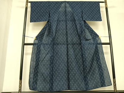 平和屋着物▽お召　単衣　幾何学文様　正絹　逸品　AABF5616fy