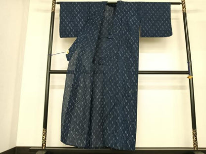 平和屋着物▽お召　単衣　幾何学文様　正絹　逸品　AABF5616fy