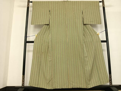 平和屋着物▽上質な小紋 単衣 縞 正絹 逸品 AABF5617fy