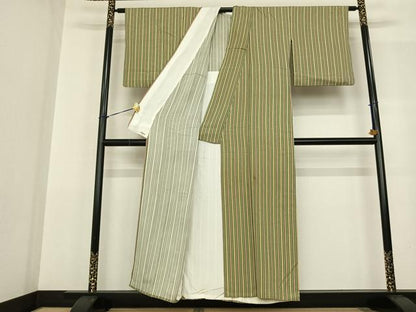 平和屋着物▽上質な小紋 単衣 縞 正絹 逸品 AABF5617fy