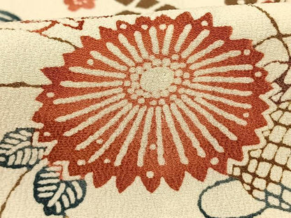 平和屋着物▽上質な小紋 単衣 型染め 扇面花文 正絹 逸品 AABF5621fy