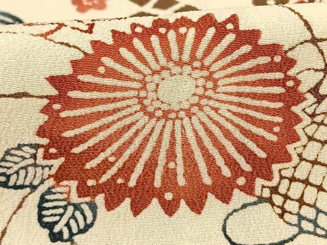 平和屋着物▽上質な小紋 単衣 型染め 扇面花文 正絹 逸品 AABF5621fy