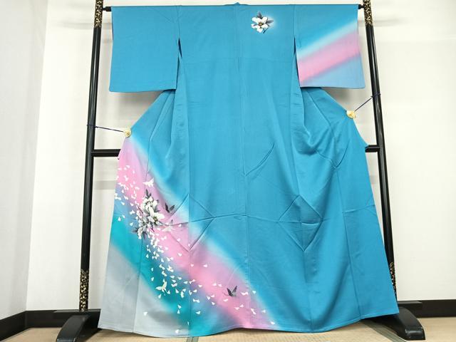 平和屋着物▽訪問着 単衣 花蝶文 暈し染め 正絹 逸品 AABF5623fy