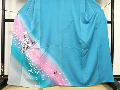 平和屋着物▽訪問着 単衣 花蝶文 暈し染め 正絹 逸品 AABF5623fy