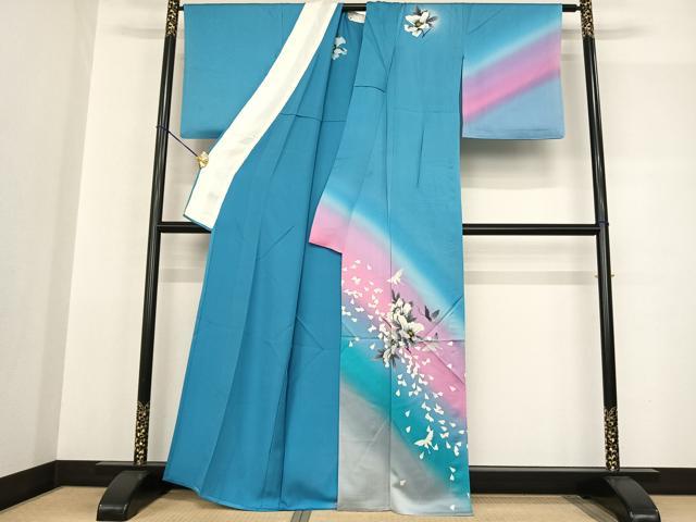 平和屋着物▽訪問着 単衣 花蝶文 暈し染め 正絹 逸品 AABF5623fy