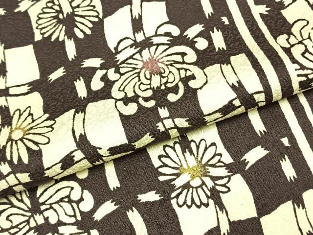 平和屋着物▽上質な小紋 単衣 市松花文 正絹 逸品 AABF5624fy