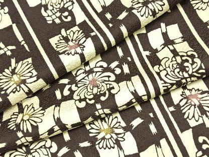 平和屋着物▽上質な小紋 単衣 市松花文 正絹 逸品 AABF5624fy