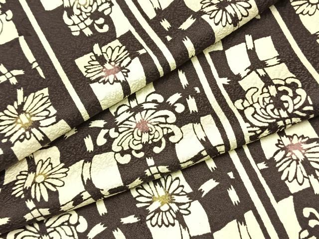 平和屋着物▽上質な小紋 単衣 市松花文 正絹 逸品 AABF5624fy